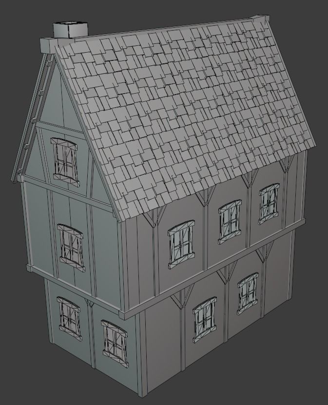 Medieval house Low-poly 3D model_9