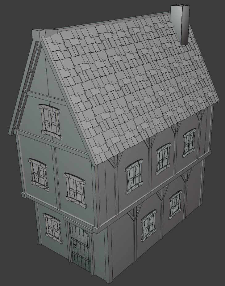 Medieval house Low-poly 3D model_8