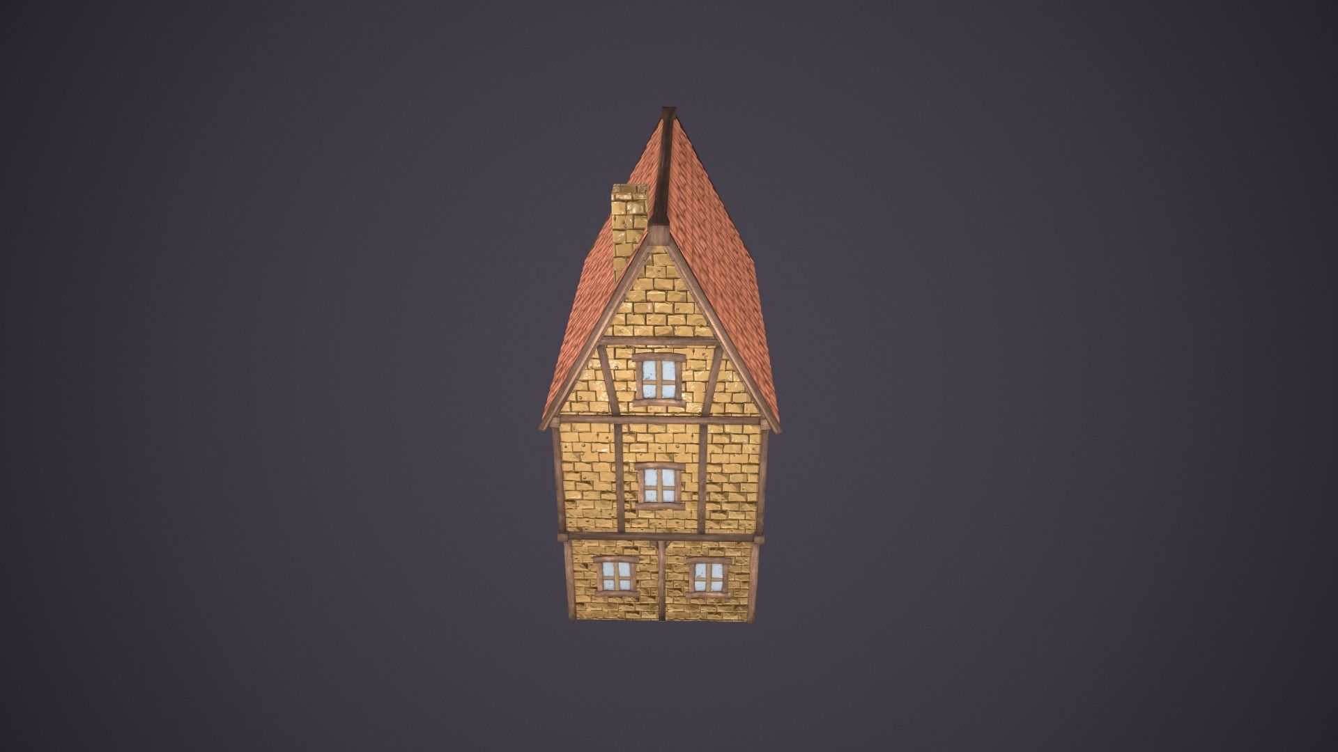 Medieval house Low-poly 3D model_3