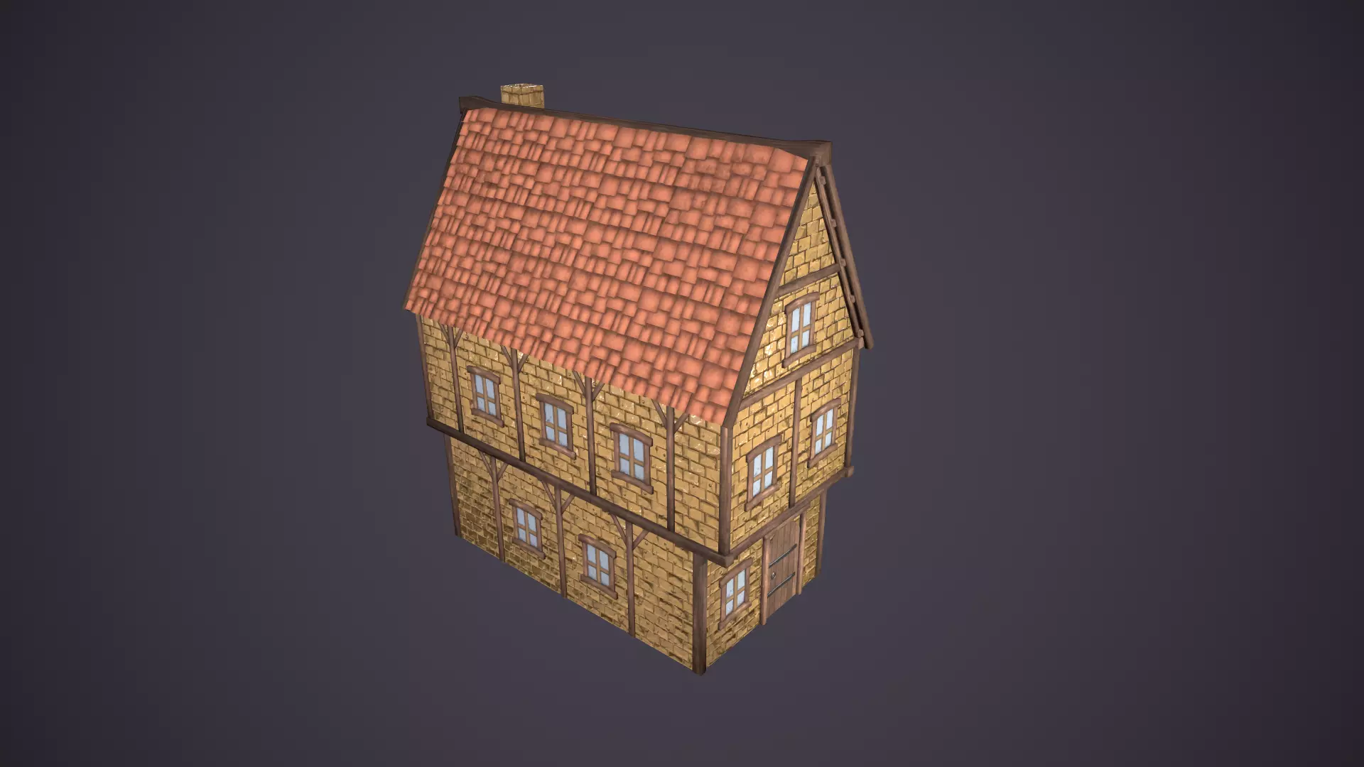 Medieval house Low-poly 3D model_0