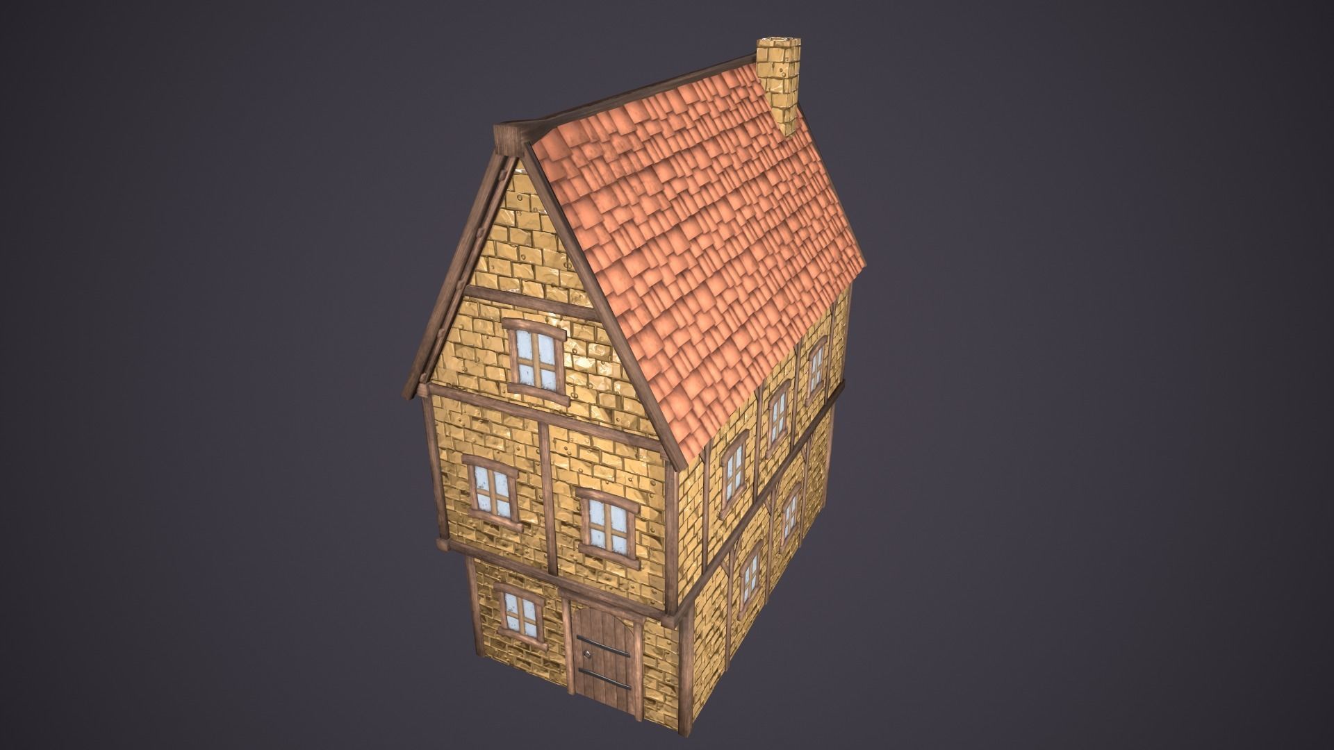 Medieval house Low-poly 3D model_1