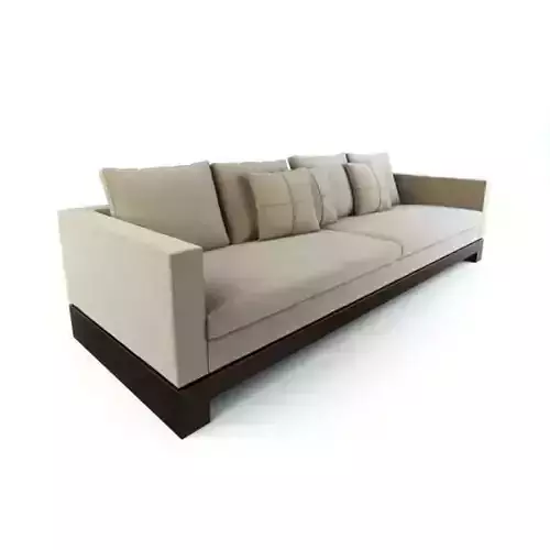 Long Modern Tan Couch With A Wooden Base