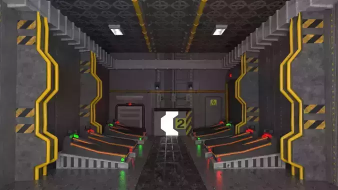 Sci-Fi Corridor Interior Cryochamber Base Scene 