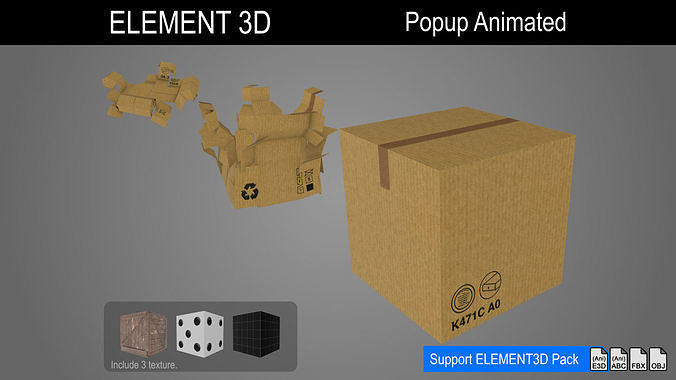 Element 3D-Aniamted-Popup-Carton-Box Low-poly 3D model