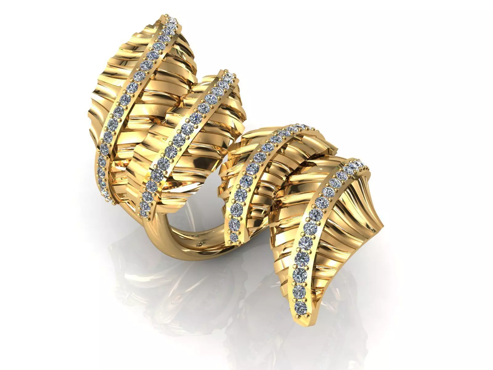 Big Leaves Diamonds Ring 3D print model_0