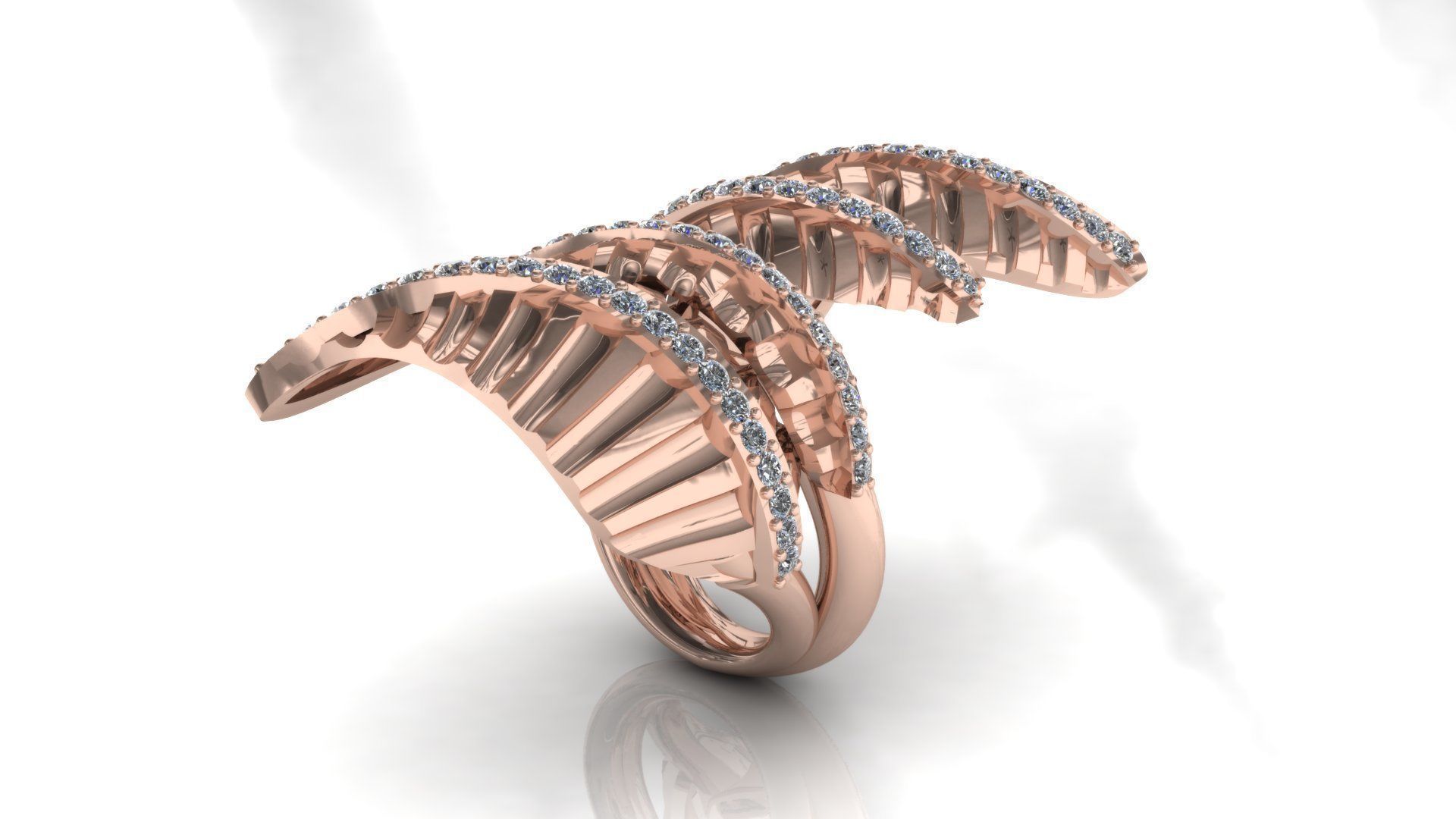 Big Leaves Diamonds Ring 3D print model_1