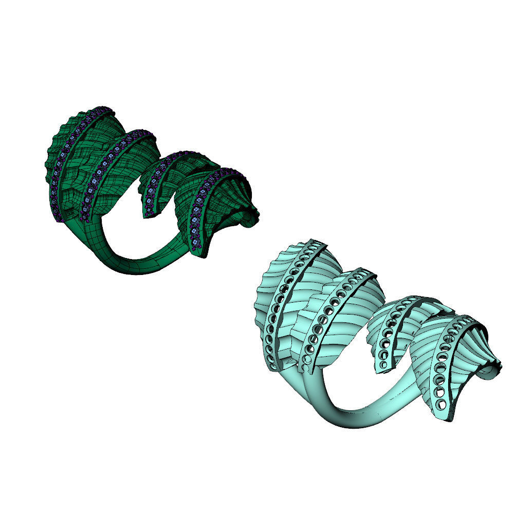 Big Leaves Diamonds Ring 3D print model_11