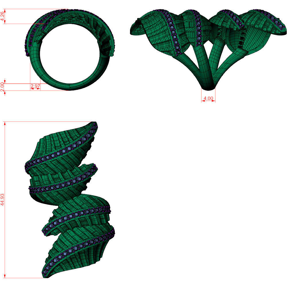 Big Leaves Diamonds Ring 3D print model_9
