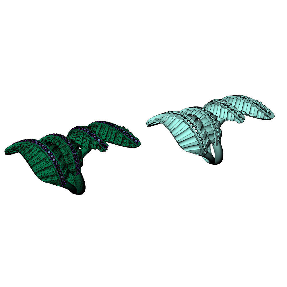 Big Leaves Diamonds Ring 3D print model_8