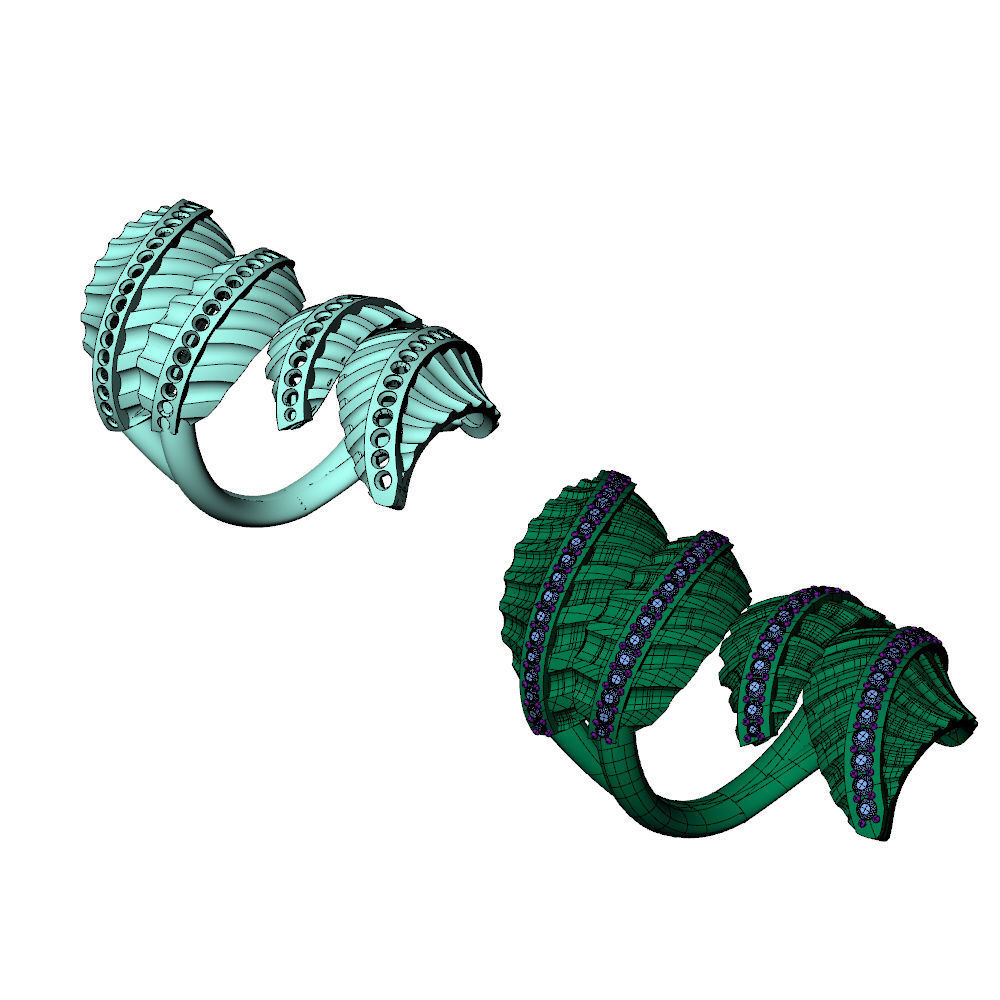 Big Leaves Diamonds Ring 3D print model_13