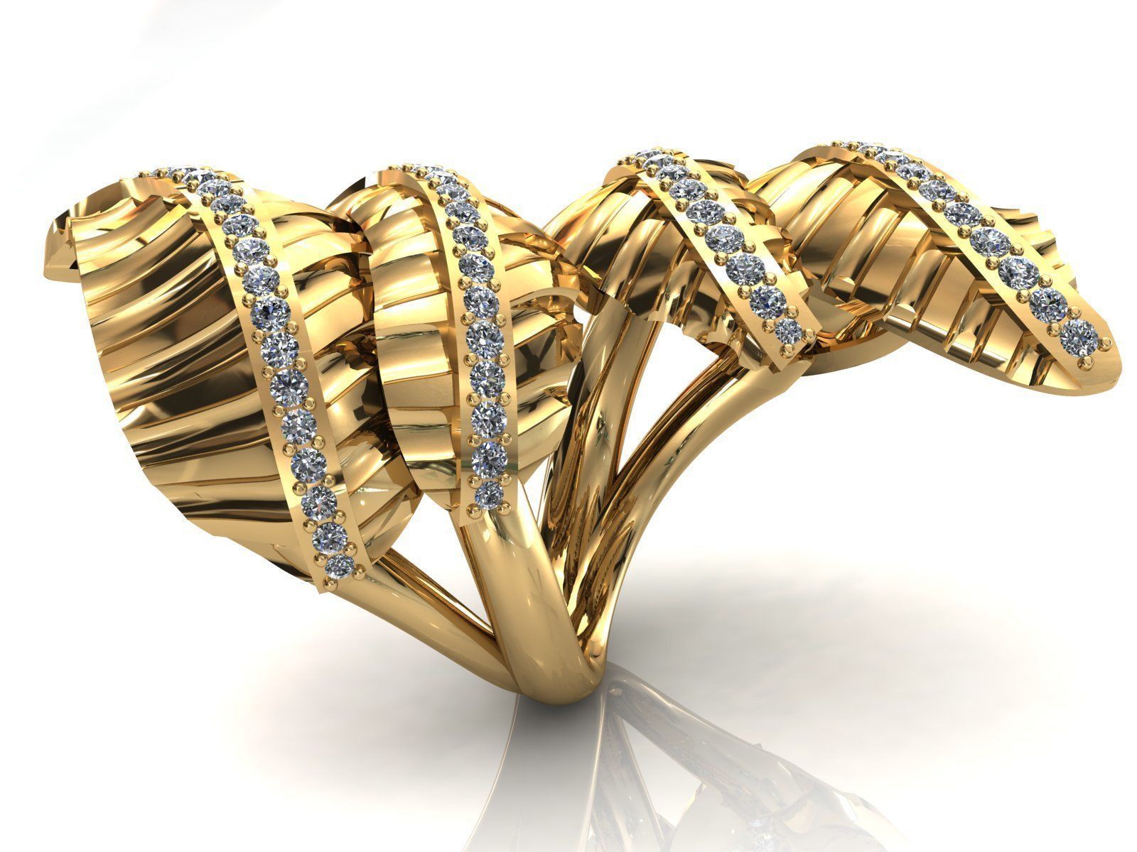 Big Leaves Diamonds Ring 3D print model_4