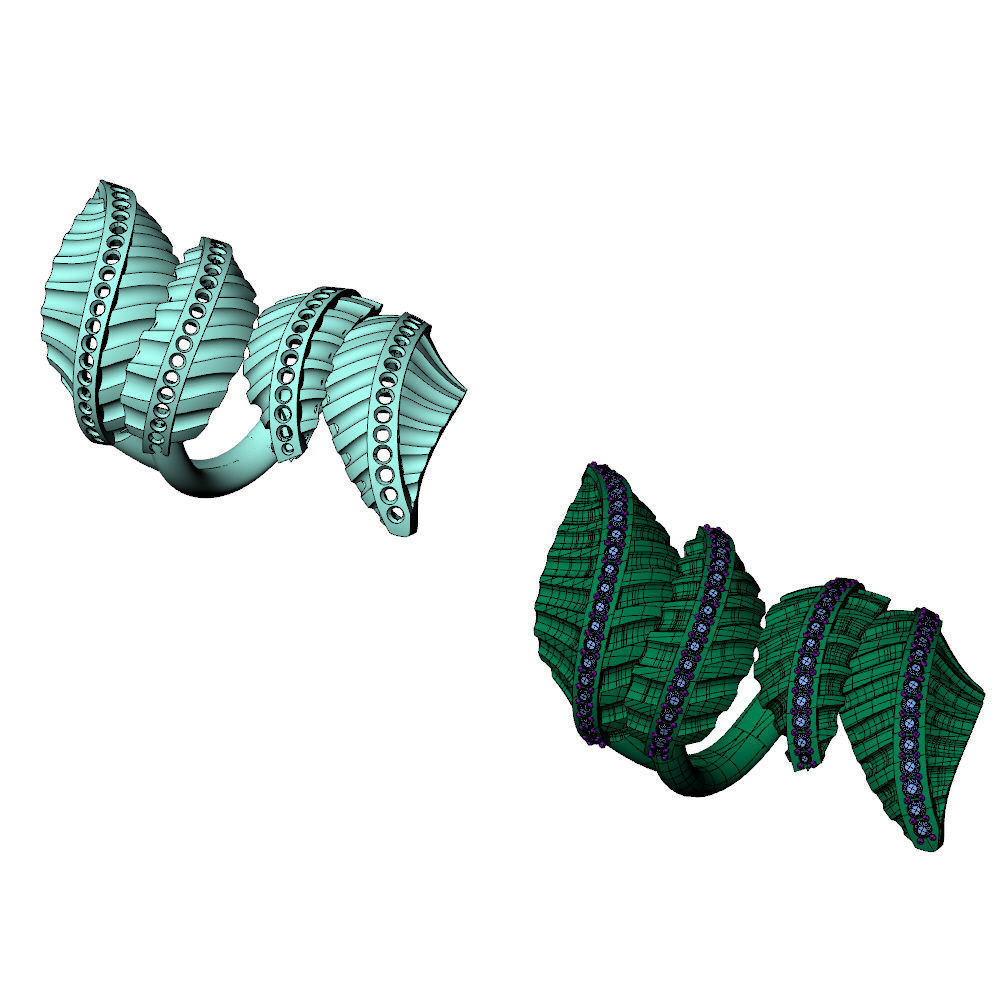 Big Leaves Diamonds Ring 3D print model_2