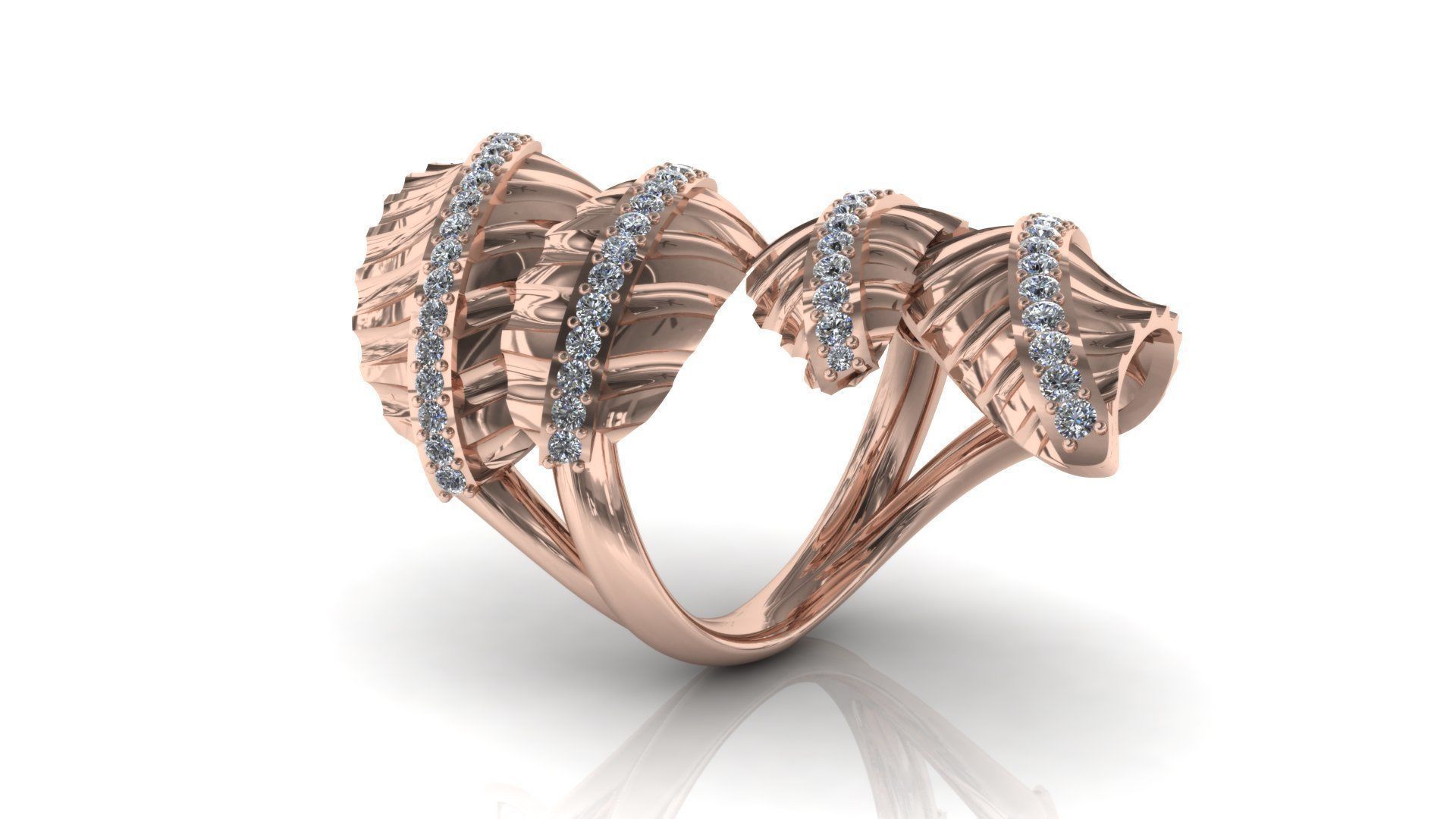 Big Leaves Diamonds Ring 3D print model_5