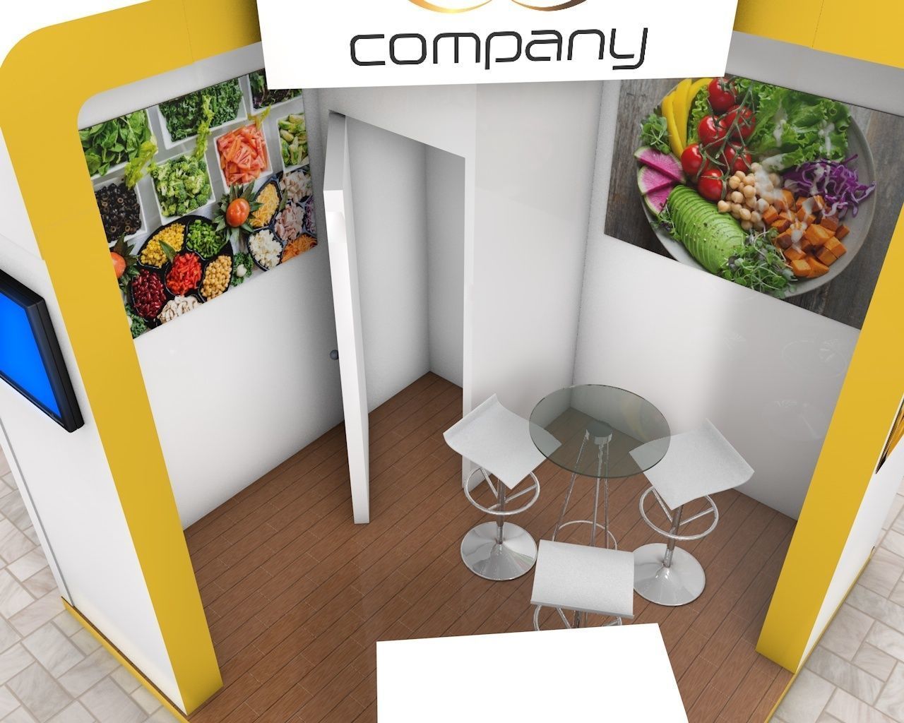 Exhibition Stand Booth stall 3x3m Height 330cm 2 Sides Open 3D model_4