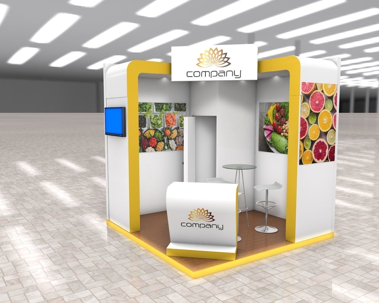 Exhibition Stand Booth stall 3x3m Height 330cm 2 Sides Open 3D model_1