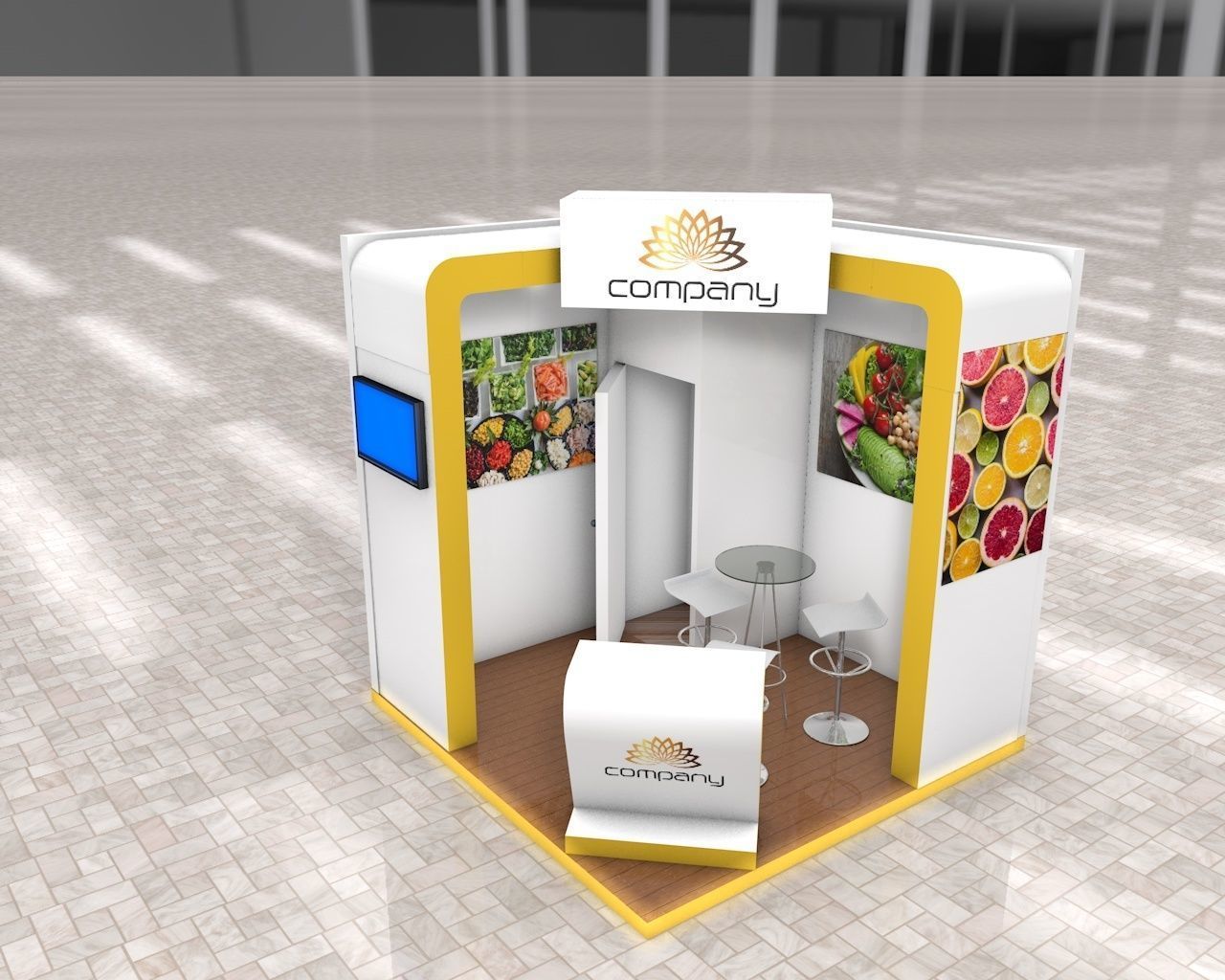Exhibition Stand Booth stall 3x3m Height 330cm 2 Sides Open 3D model_3