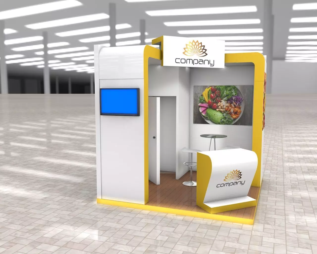 Exhibition Stand Booth stall 3x3m Height 330cm 2 Sides Open 3D model_0