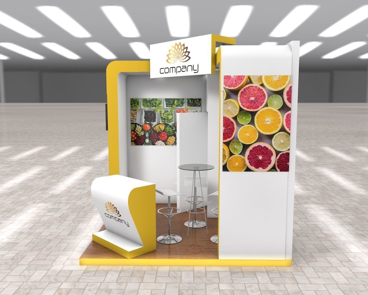 Exhibition Stand Booth stall 3x3m Height 330cm 2 Sides Open 3D model_2