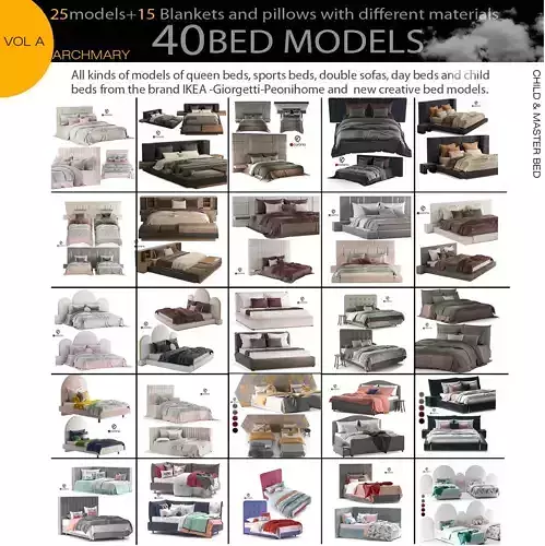 Bed collection vol A  40 BED MODELS 25 models and 15 Blankets