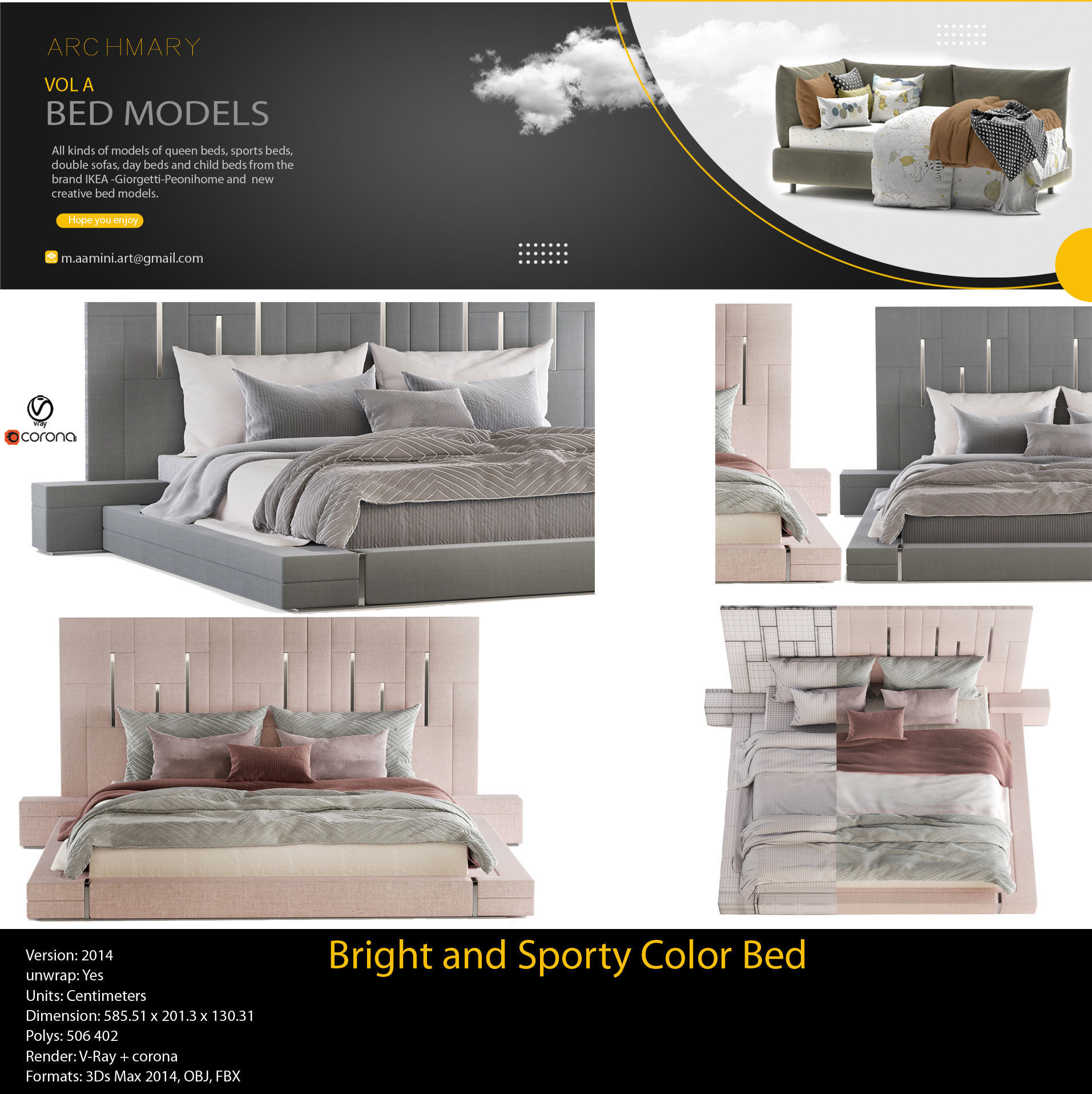 Bed collection vol A 40 BED MODELS 25 models and 15 Blankets 3D model_4