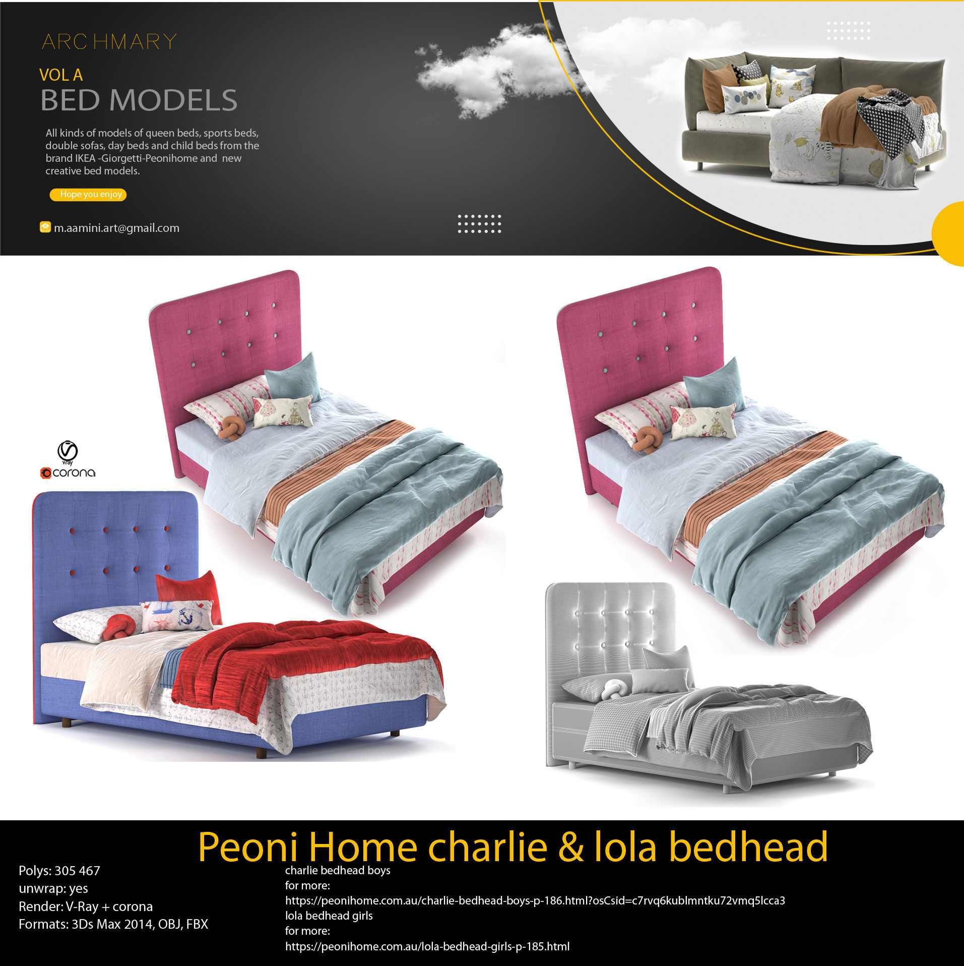 Bed collection vol A 40 BED MODELS 25 models and 15 Blankets 3D model_18
