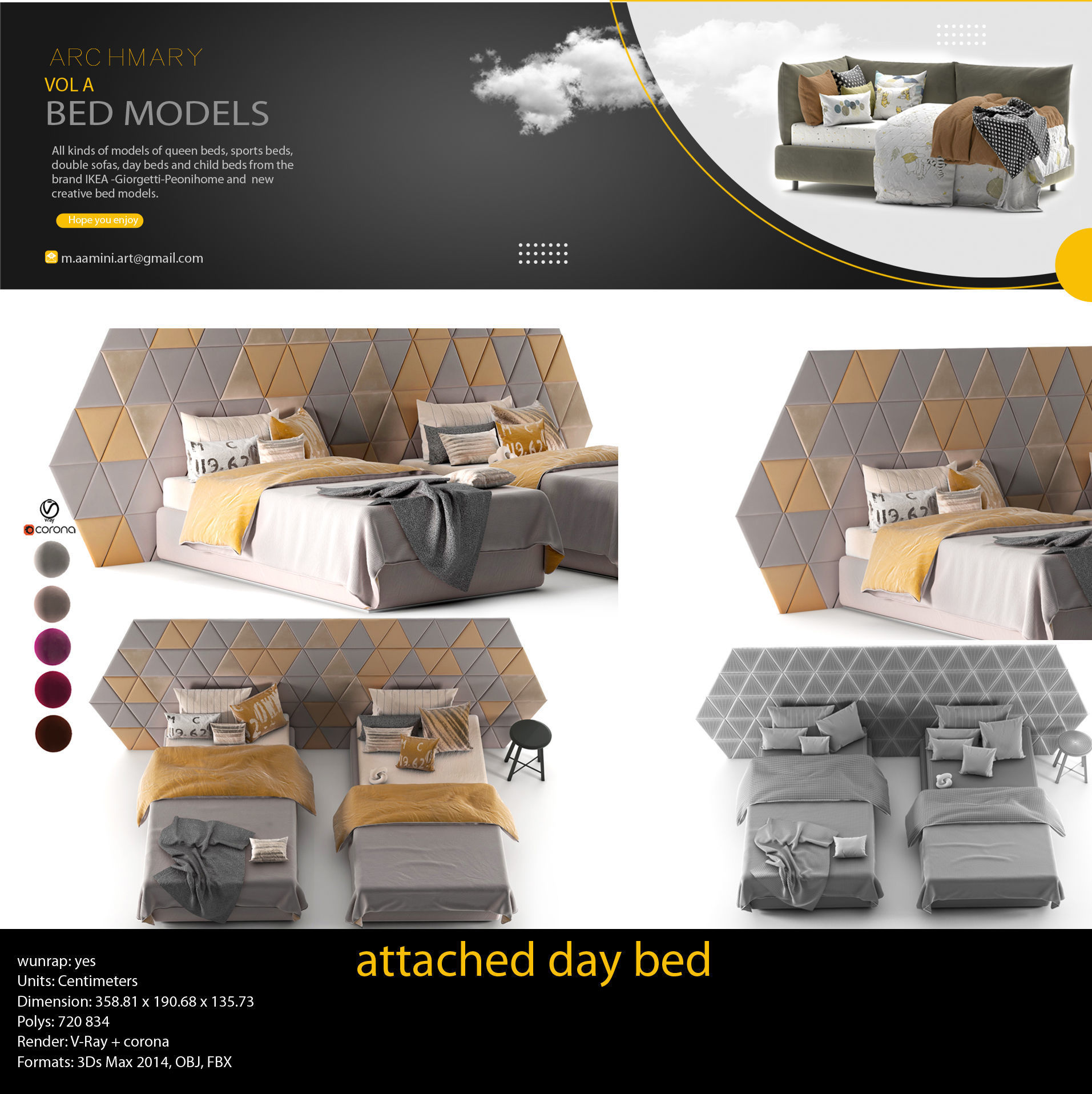 Bed collection vol A 40 BED MODELS 25 models and 15 Blankets 3D model_23