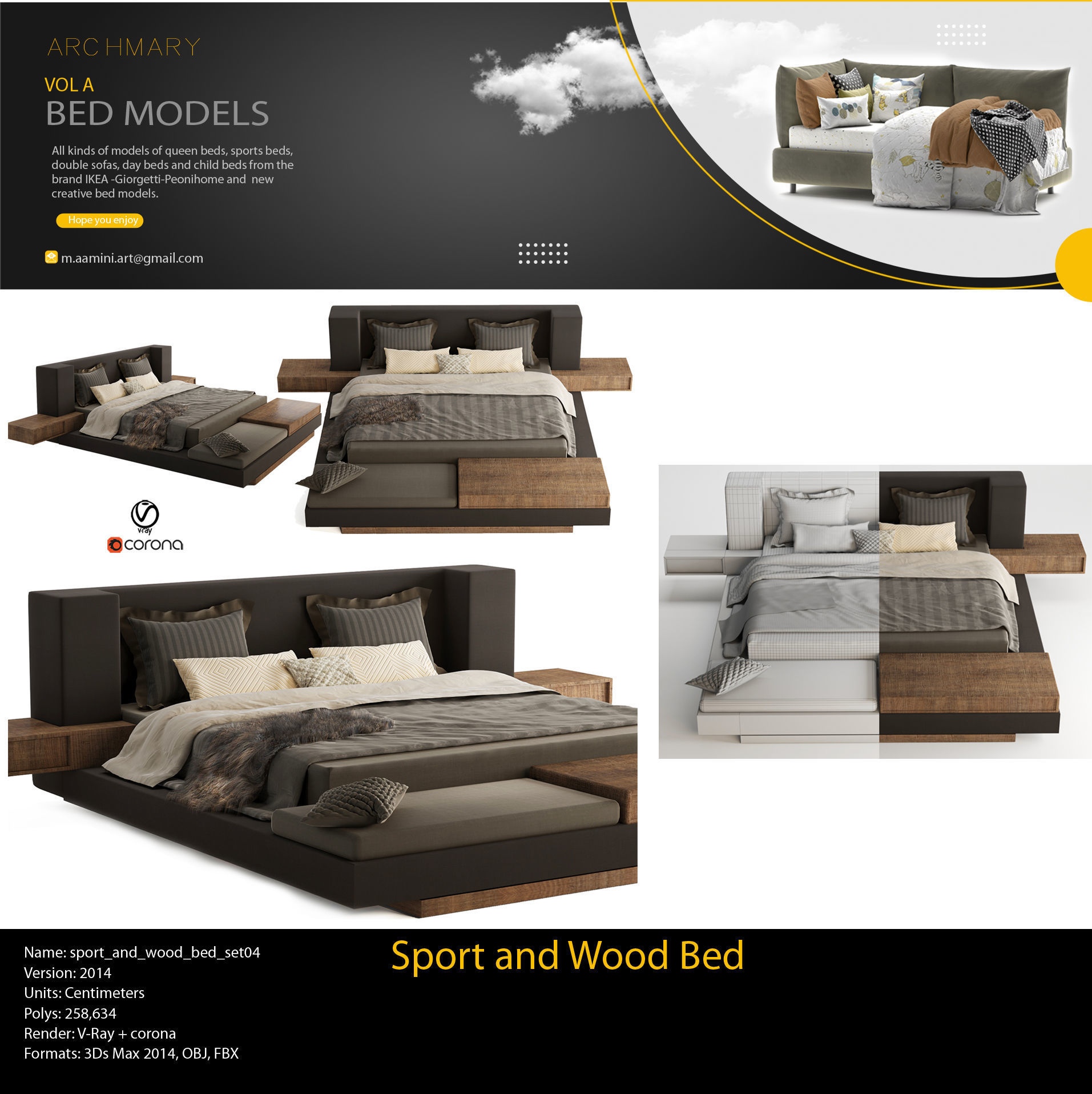Bed collection vol A 40 BED MODELS 25 models and 15 Blankets 3D model_5