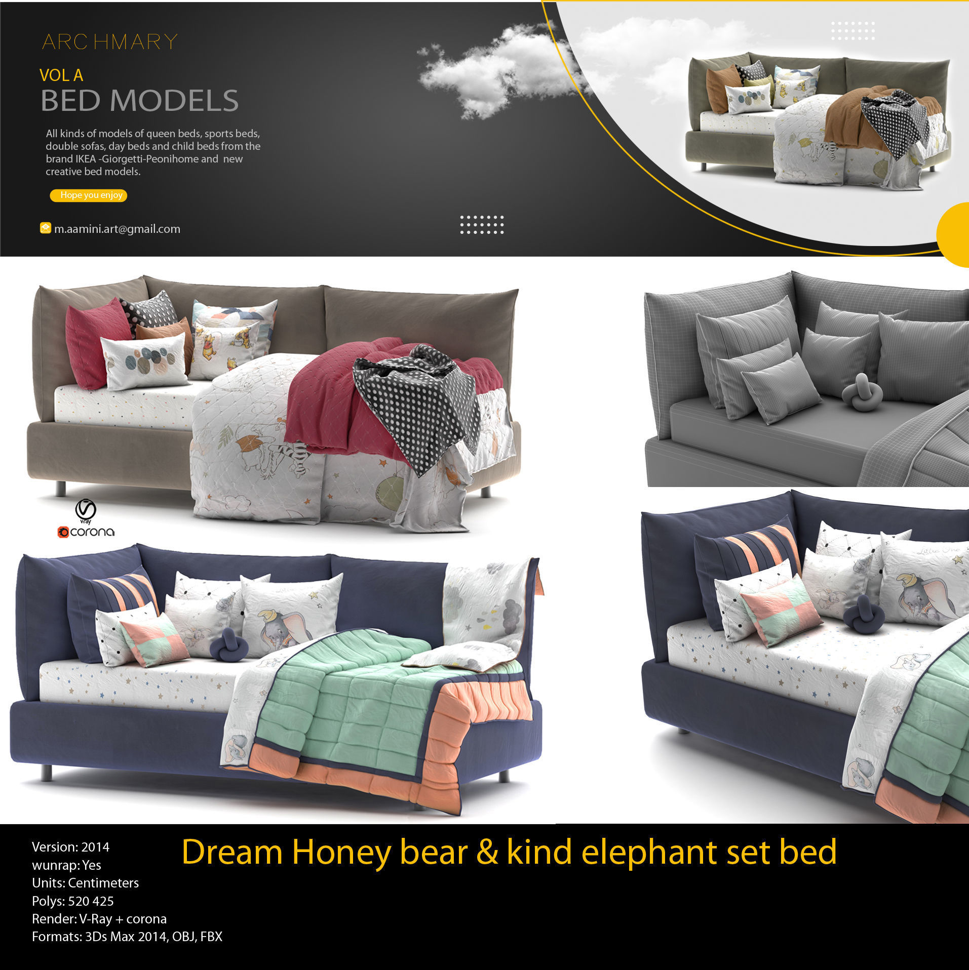 Bed collection vol A 40 BED MODELS 25 models and 15 Blankets 3D model_7
