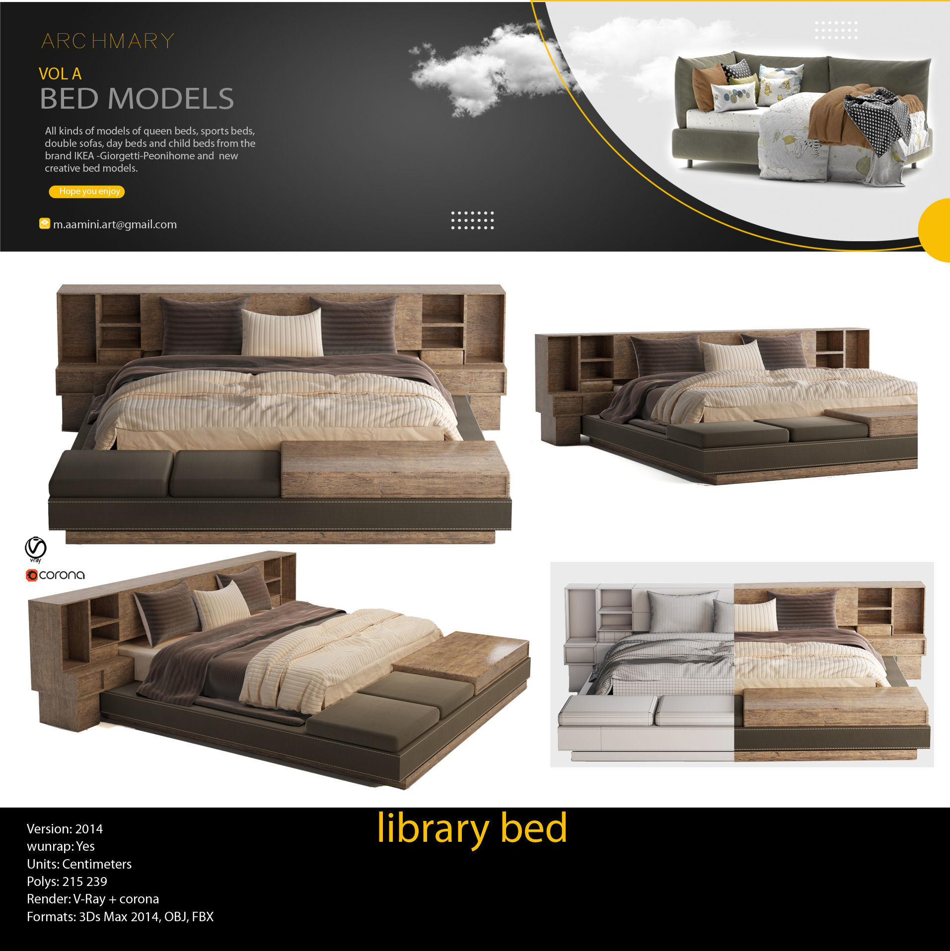Bed collection vol A 40 BED MODELS 25 models and 15 Blankets 3D model_15