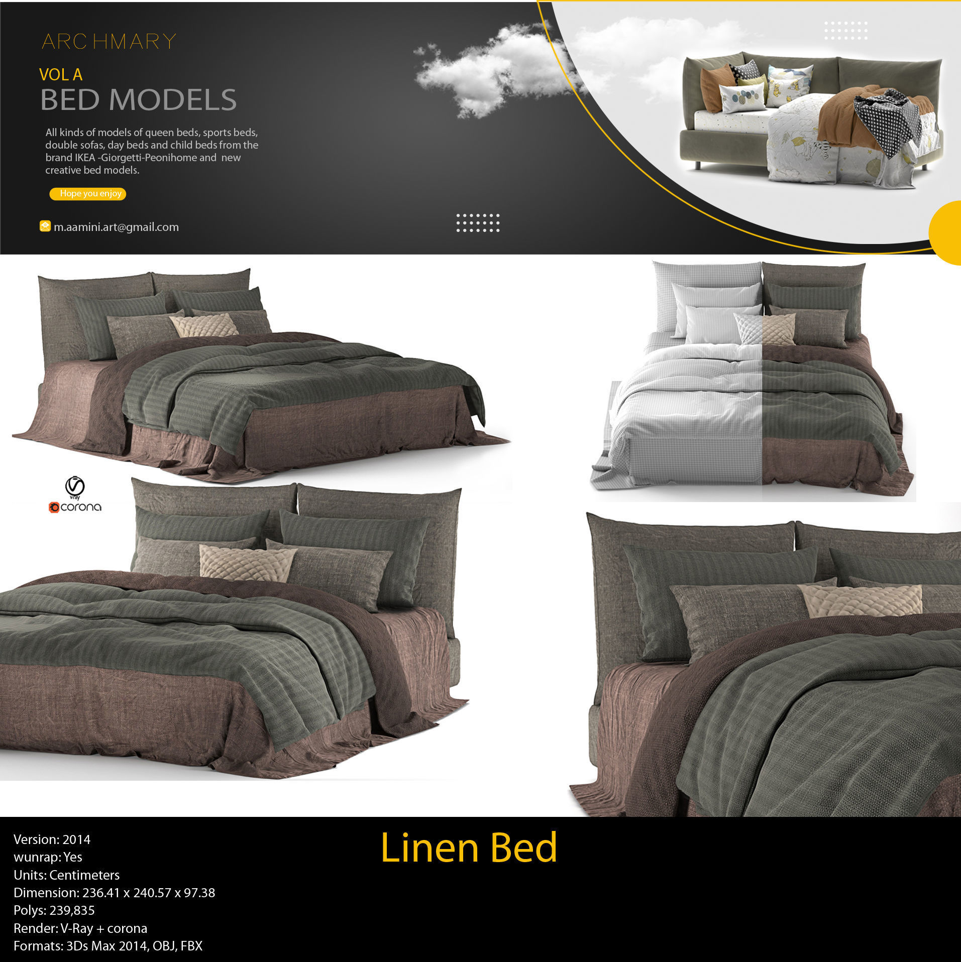 Bed collection vol A 40 BED MODELS 25 models and 15 Blankets 3D model_20