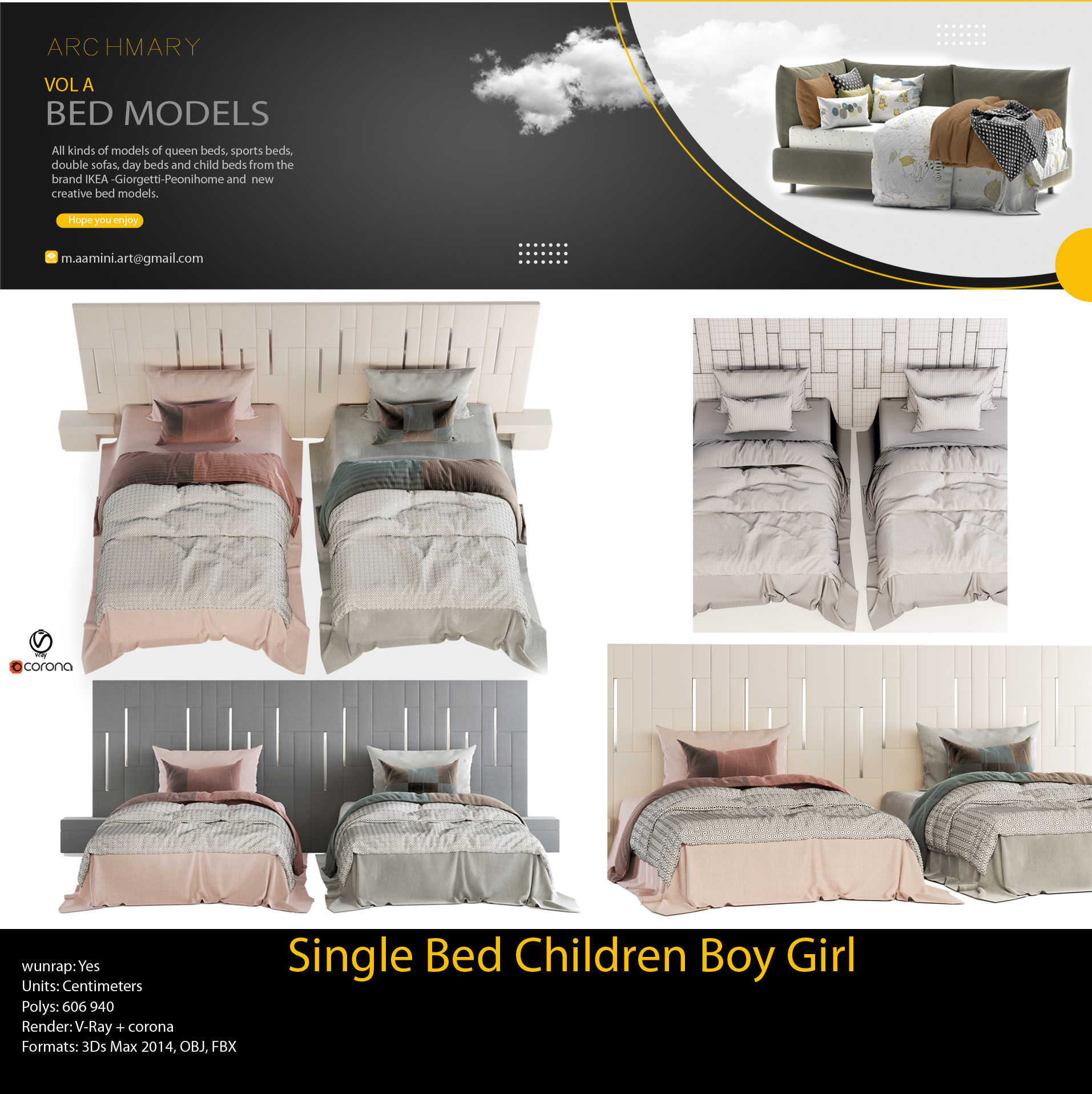 Bed collection vol A 40 BED MODELS 25 models and 15 Blankets 3D model_19