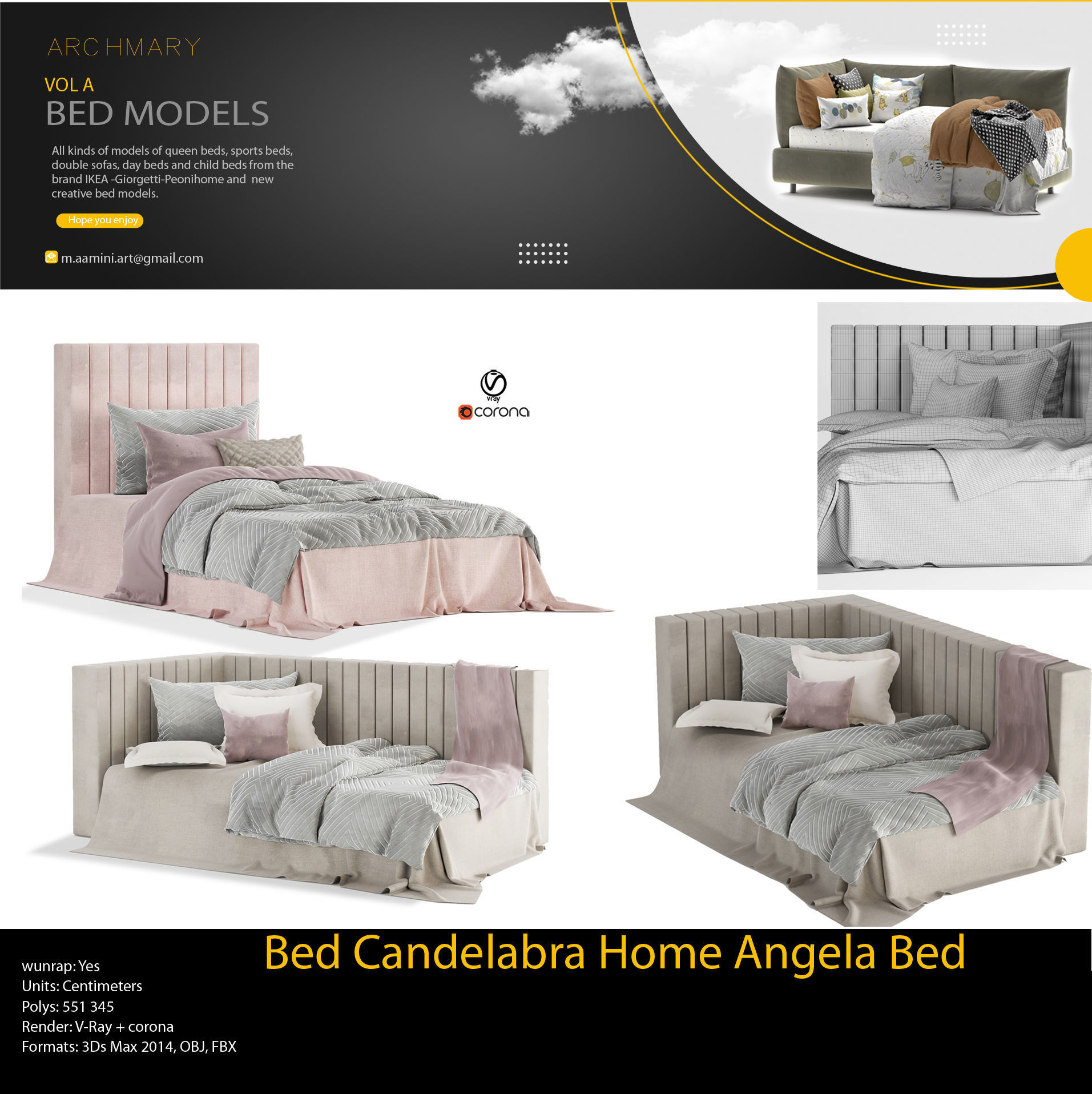 Bed collection vol A 40 BED MODELS 25 models and 15 Blankets 3D model_14