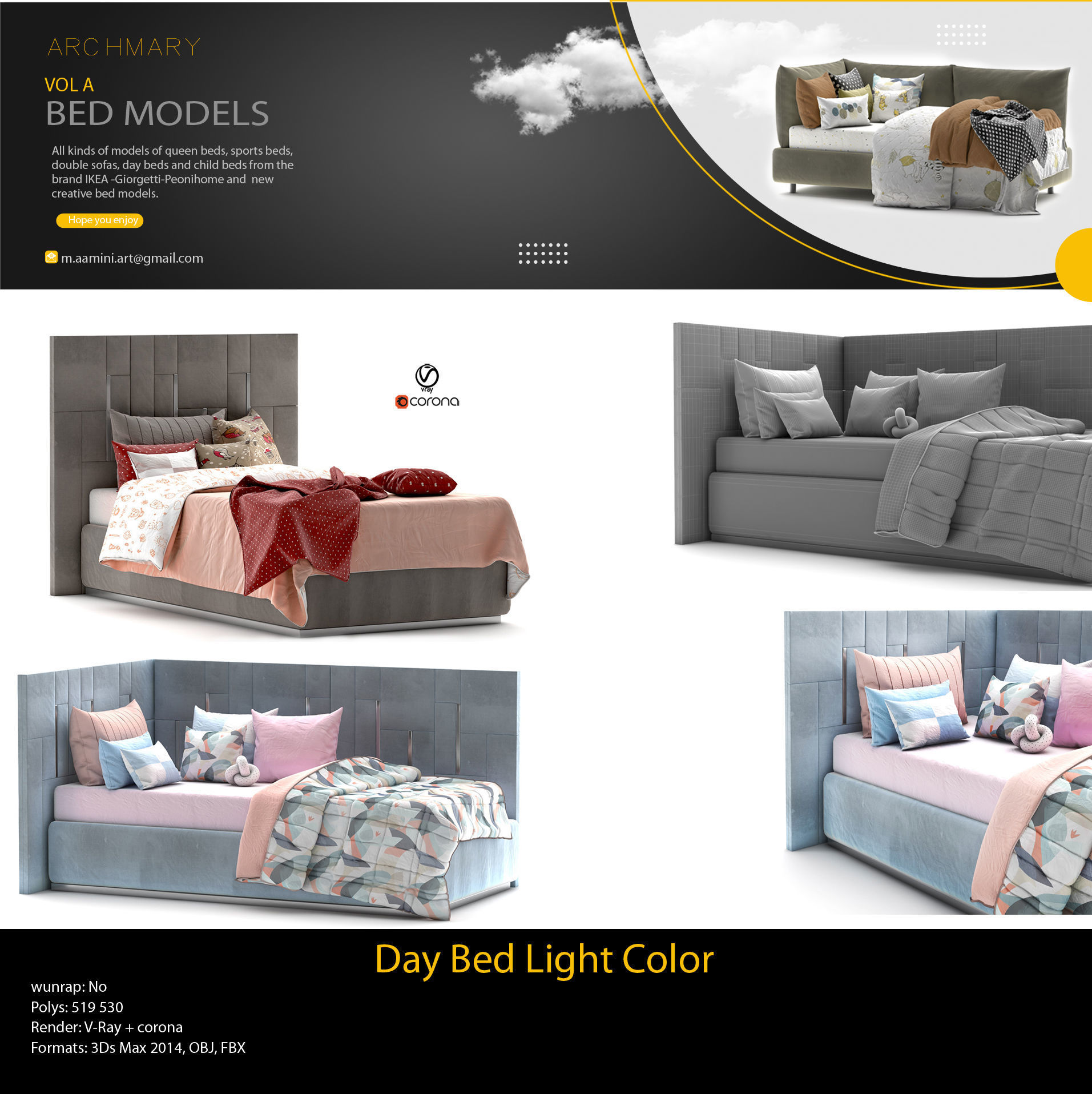 Bed collection vol A 40 BED MODELS 25 models and 15 Blankets 3D model_8
