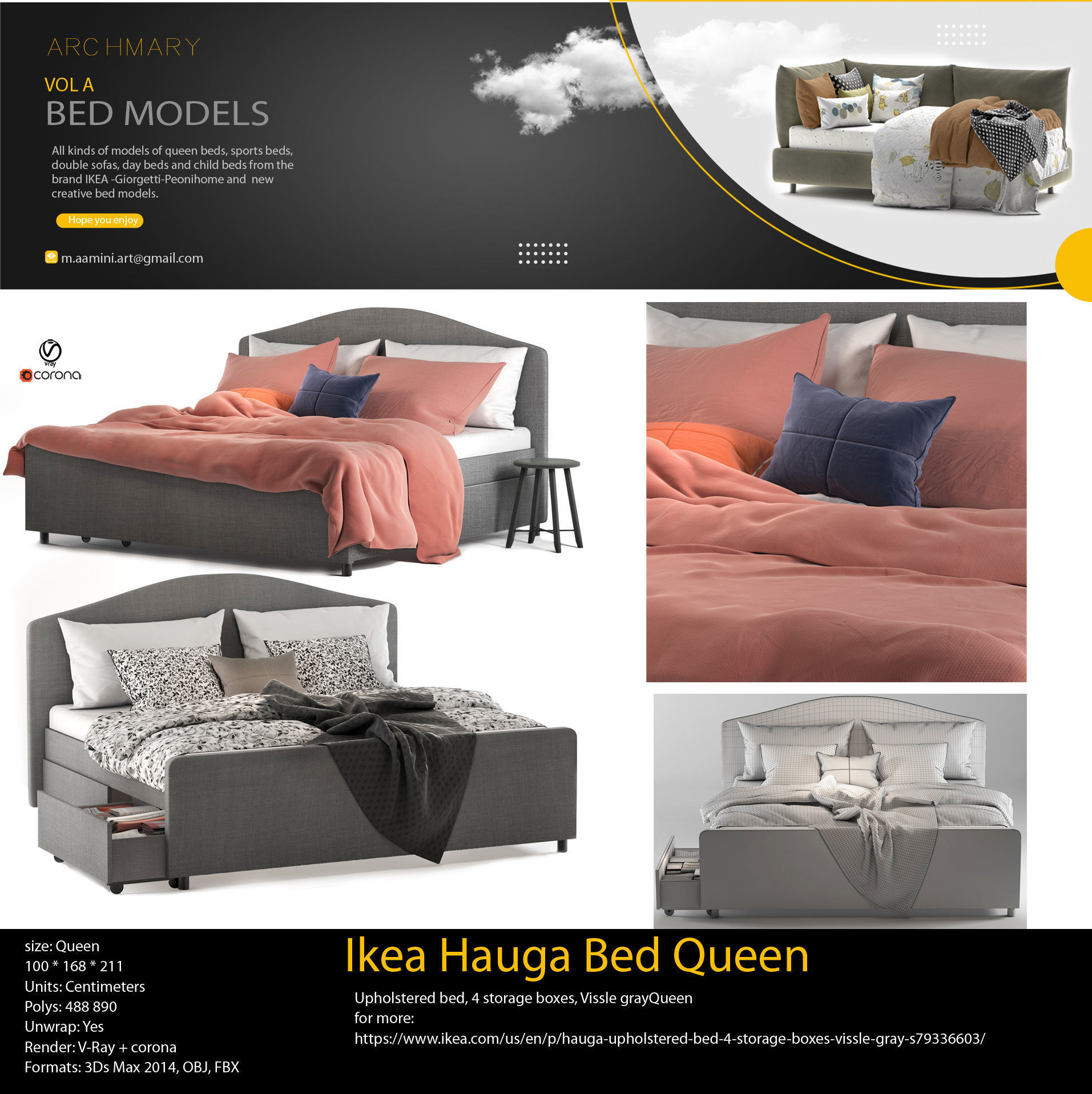 Bed collection vol A 40 BED MODELS 25 models and 15 Blankets 3D model_17