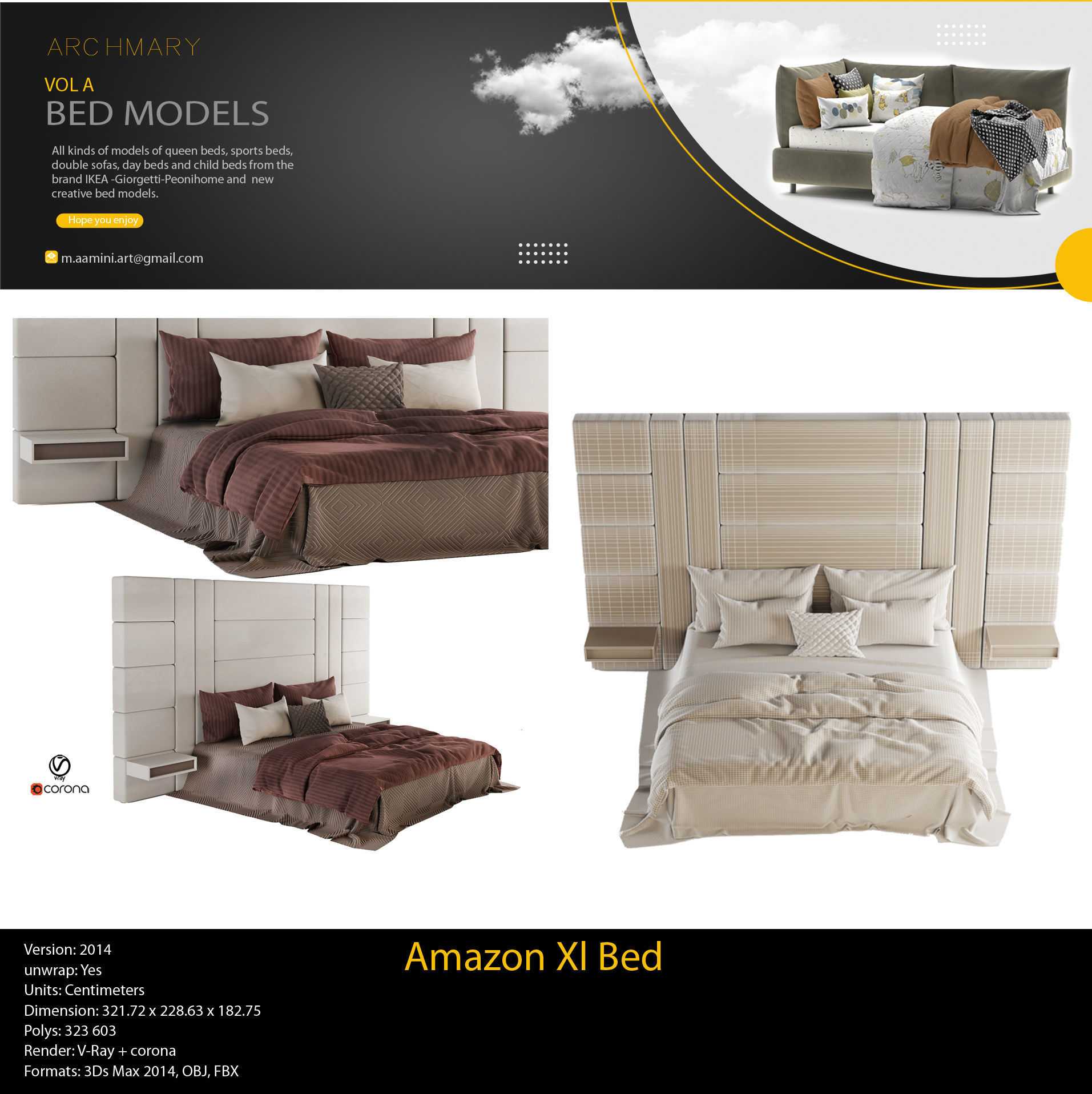 Bed collection vol A 40 BED MODELS 25 models and 15 Blankets 3D model_12