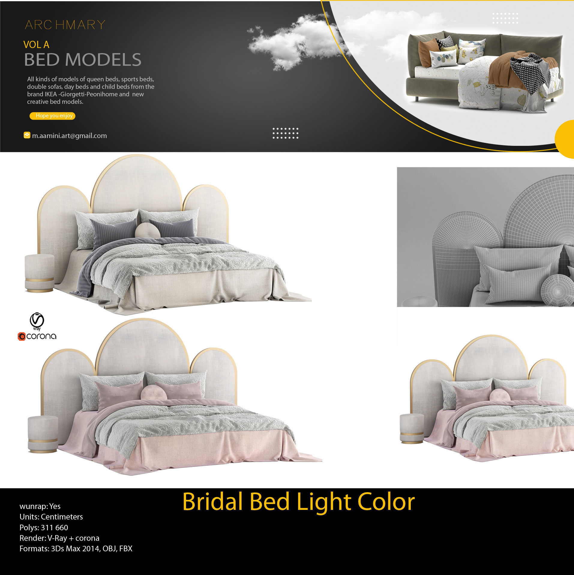 Bed collection vol A 40 BED MODELS 25 models and 15 Blankets 3D model_11