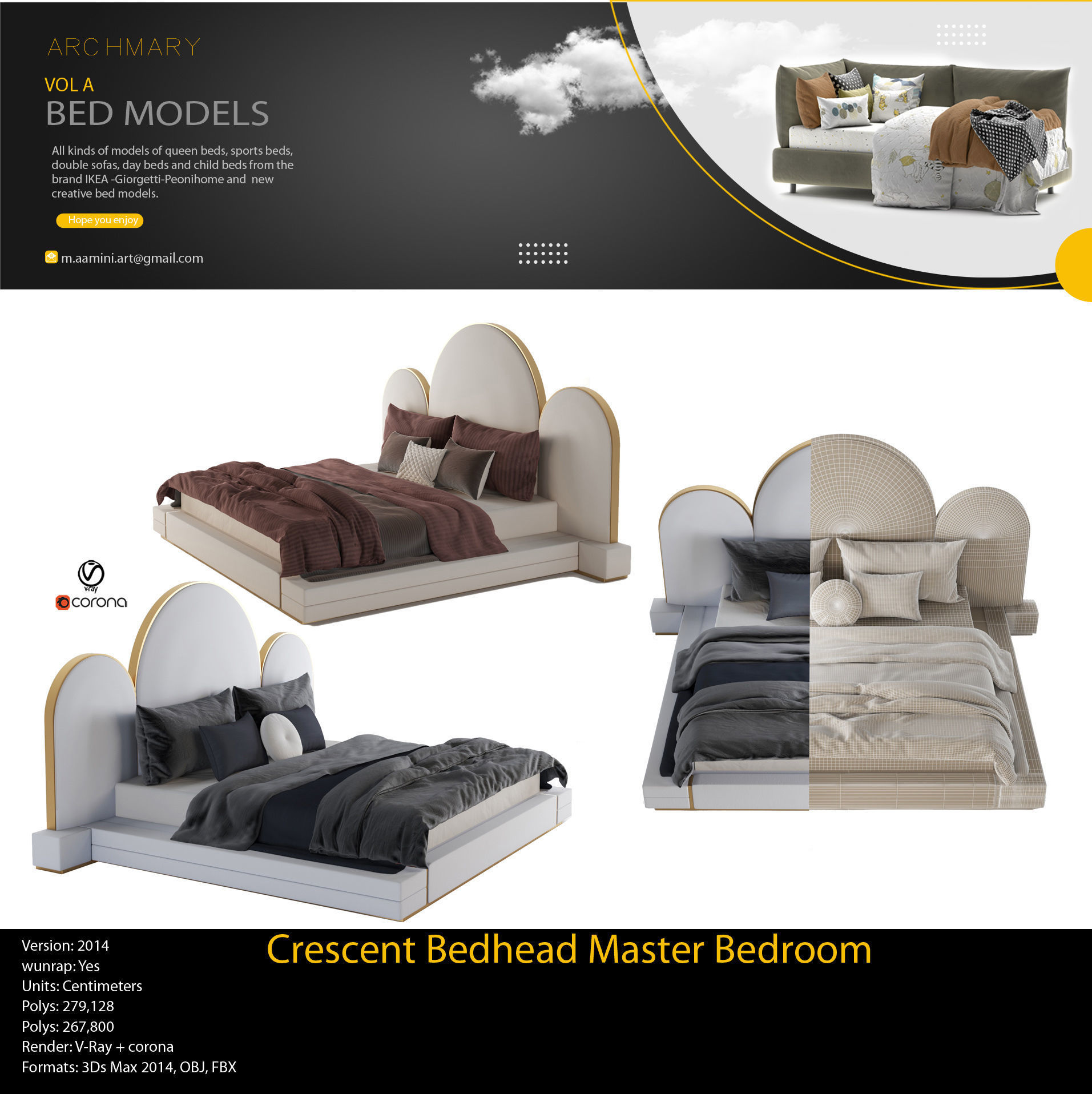 Bed collection vol A 40 BED MODELS 25 models and 15 Blankets 3D model_10