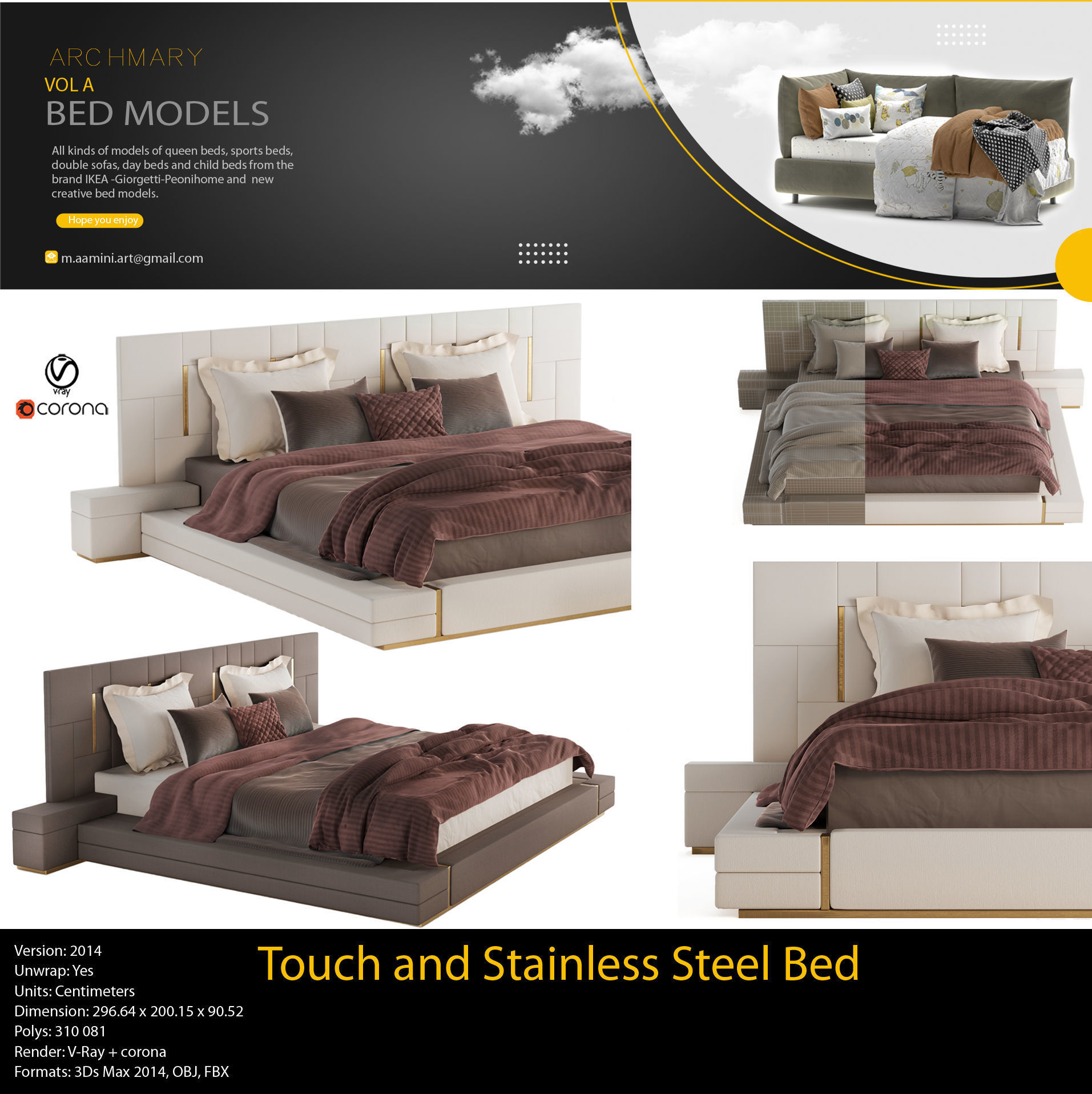 Bed collection vol A 40 BED MODELS 25 models and 15 Blankets 3D model_21
