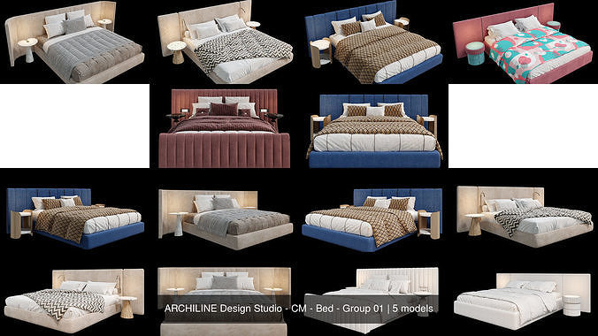ARCHILINE Design Studio - CM - Bed - Group 01 3D Model Collection