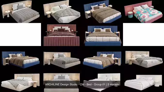 ARCHILINE Design Studio - CM - Bed - Group 01 3D Model Collection