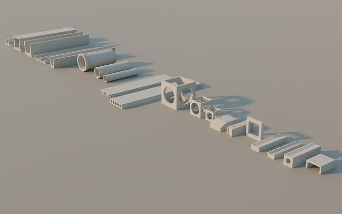 Precast Concrete Elements Collection - 20 Items Low-poly 3D model