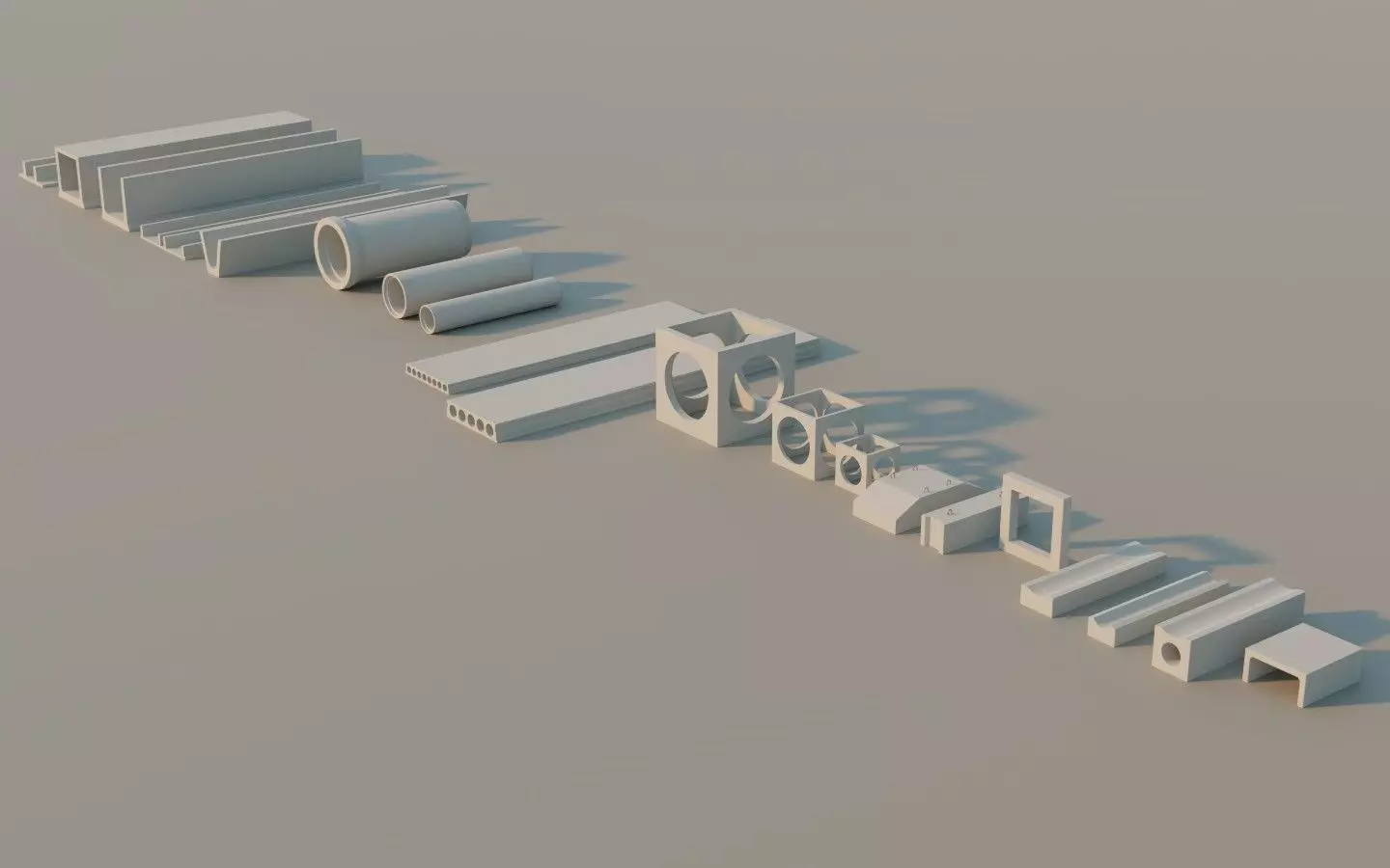 Precast Concrete Elements Collection - 20 Items Low-poly 3D model_0