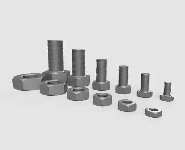 Hexagon Bolts and nuts Low-poly 3D model