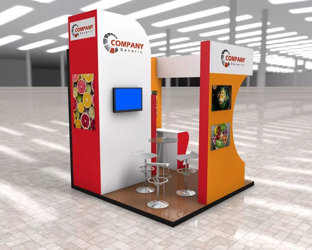 Exhibition Stand Booth stall 3x3m Height 376cm 3 Sides Open 3D model_0