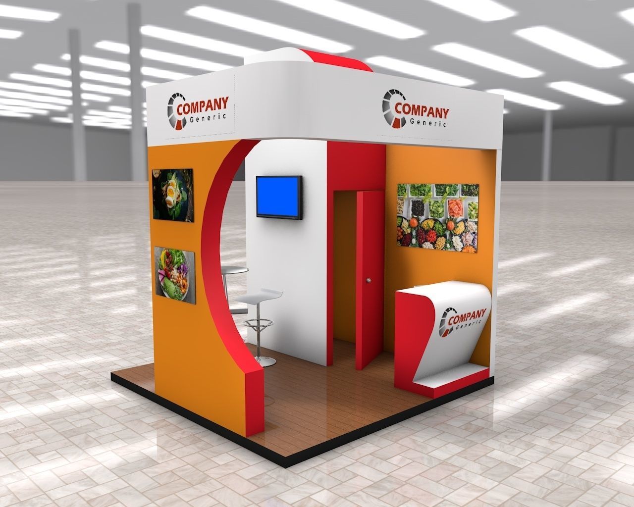 Exhibition Stand Booth stall 3x3m Height 376cm 3 Sides Open 3D model_2