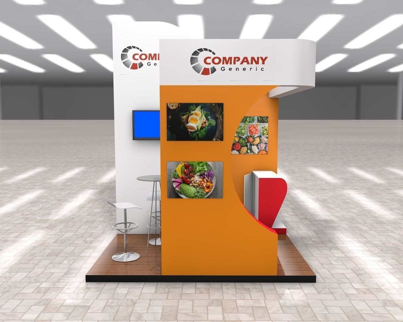 Exhibition Stand Booth stall 3x3m Height 376cm 3 Sides Open 3D model_1
