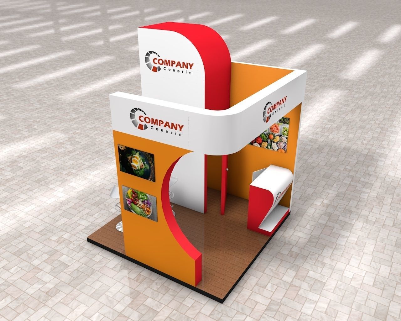 Exhibition Stand Booth stall 3x3m Height 376cm 3 Sides Open 3D model_3