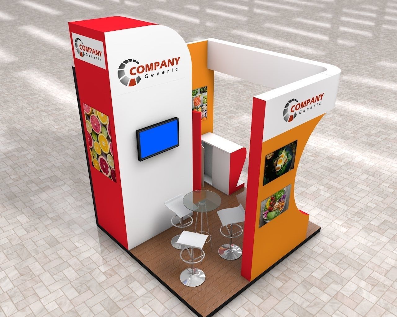 Exhibition Stand Booth stall 3x3m Height 376cm 3 Sides Open 3D model_4
