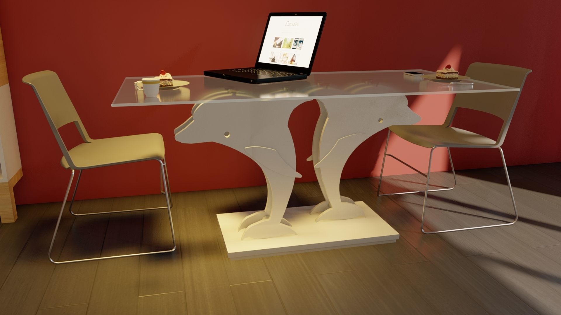 Dolphin dining table 3D model_2
