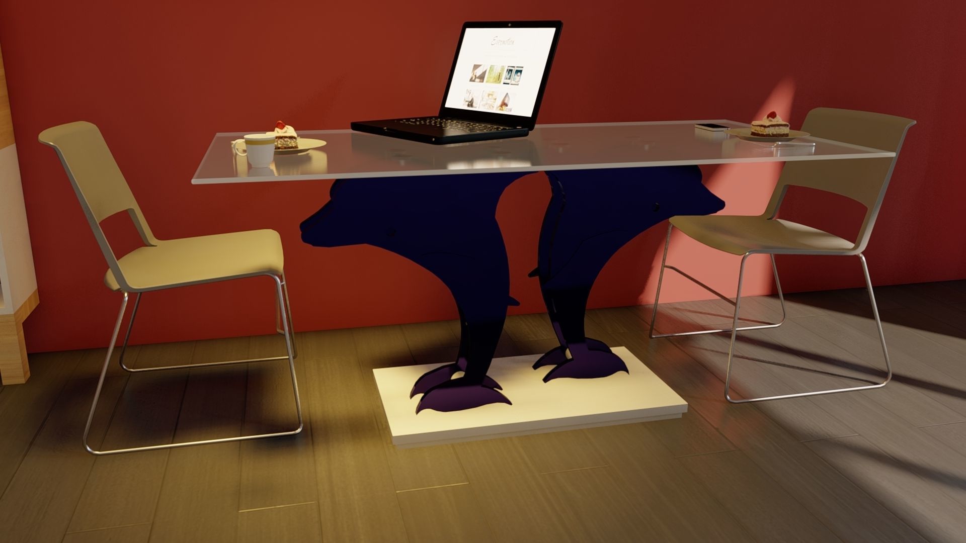 Dolphin dining table 3D model_4